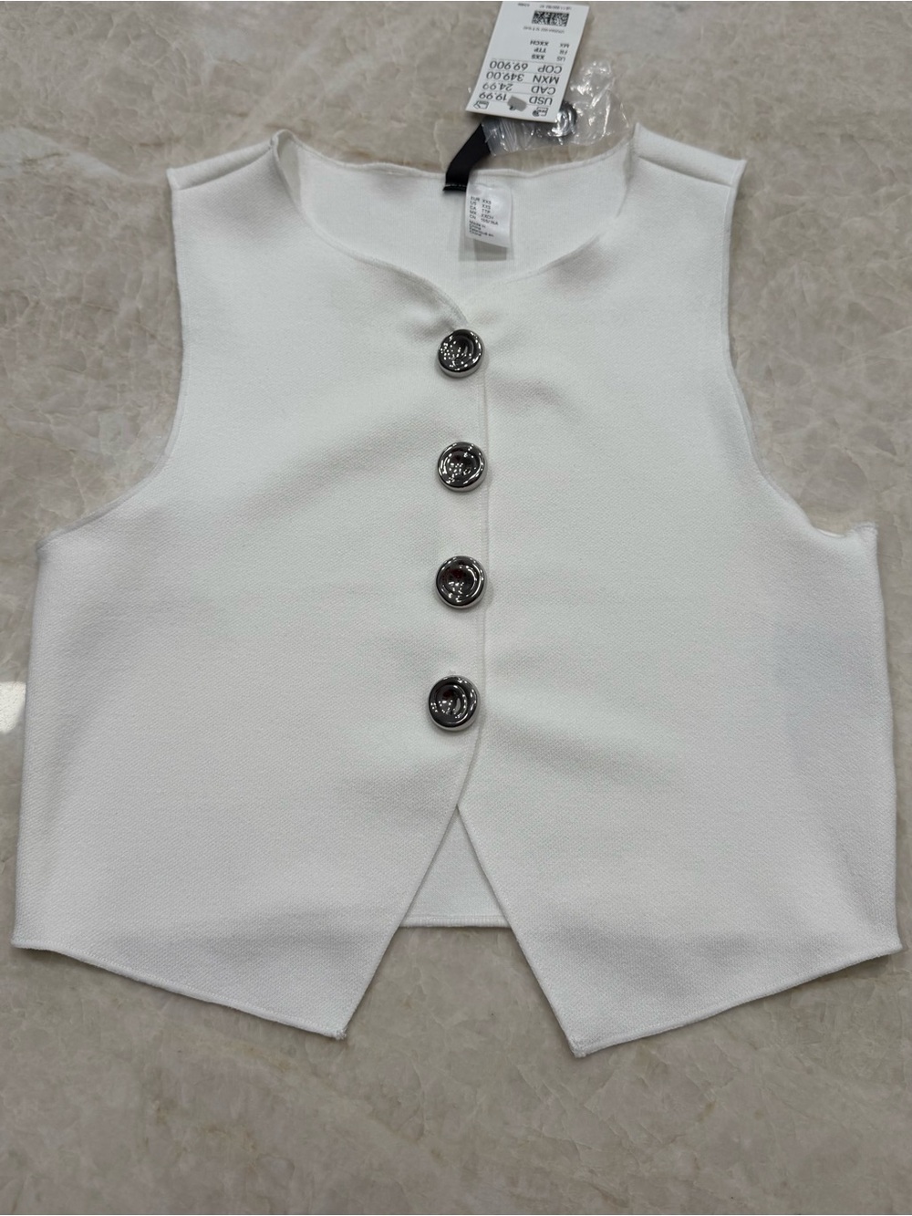 H&M White Sleeveless Button Front Crop Vest